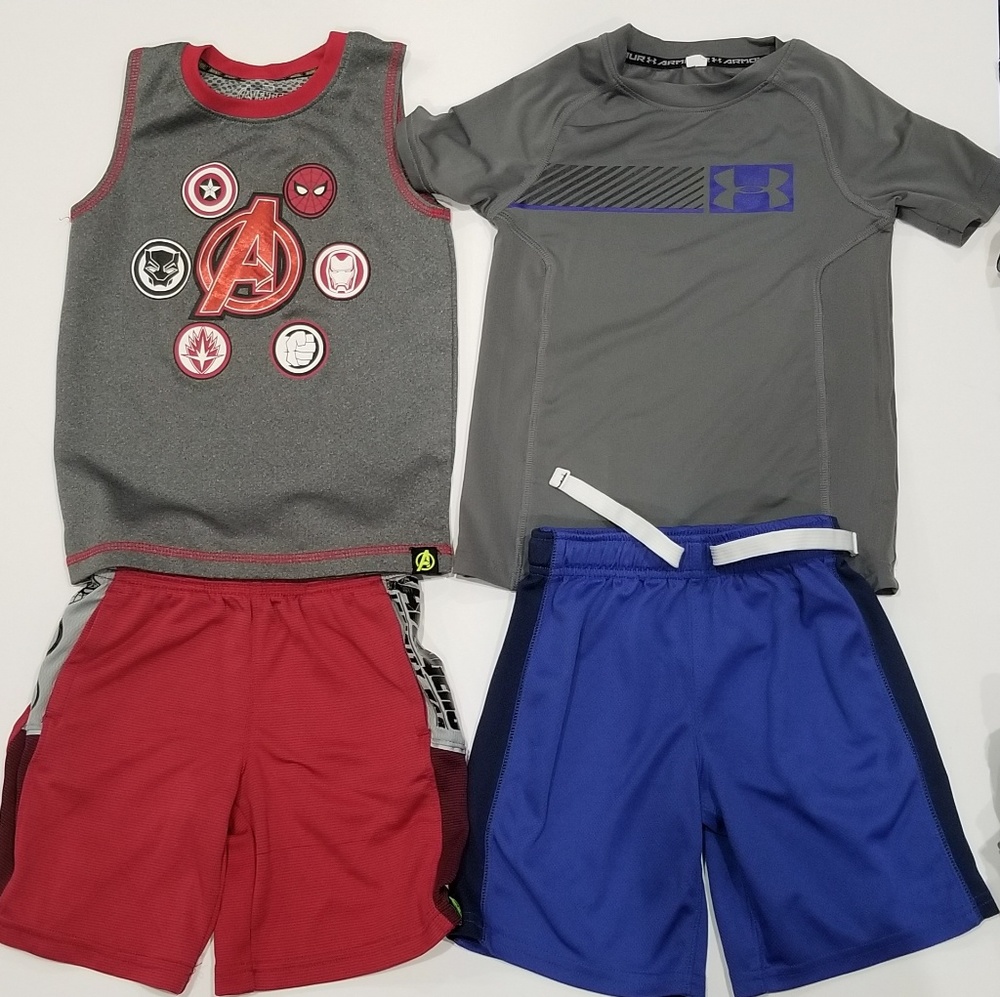 4 Summer Sets Boys 4T. Marvel, Under Armour.